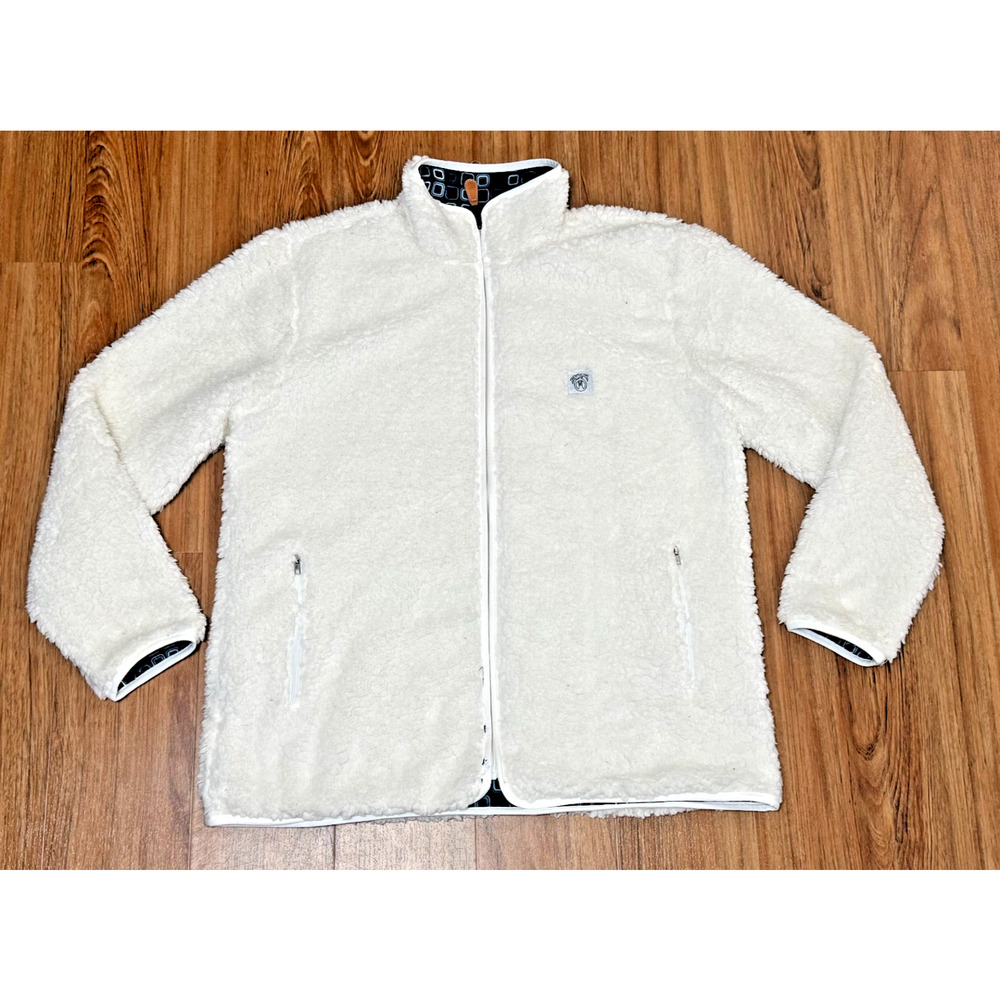 Palm Reversible Sherpa Ivory/Blue Geometric Full Zip - Size M